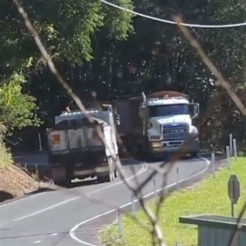 Picture of passing quarry trucks on Noosa hinterland road