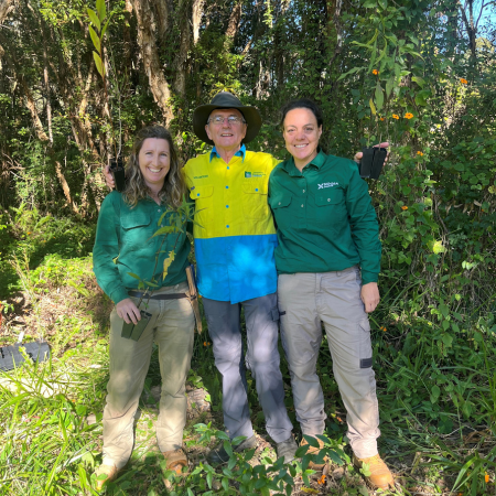 Bushland Care Officers Emma and Renata with volunteer Peter ready for planting.