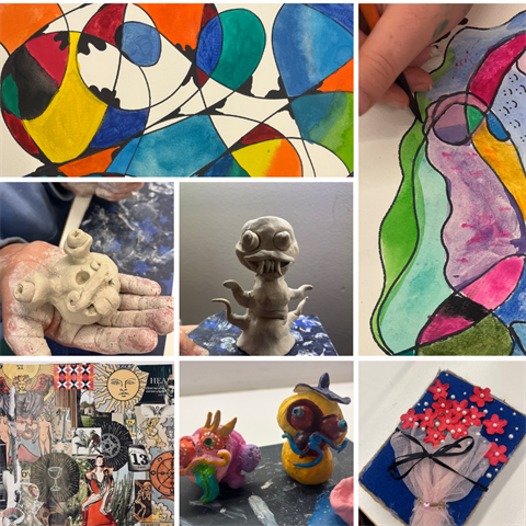 collage of different artwork completed by teens