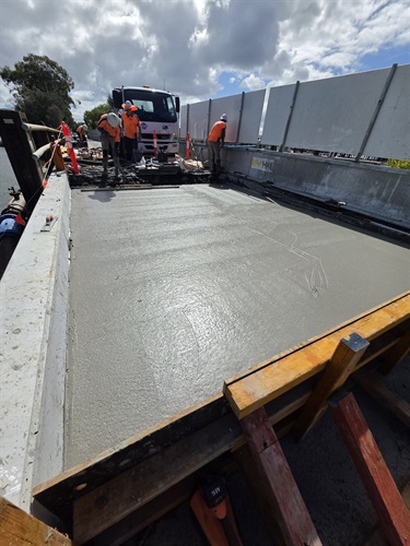 Concrete is poured on the southern side of Doonella Lake Bridge as part of a major upgrade to the 58-year old bridge