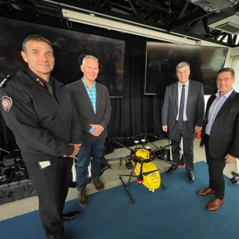 QFES Deputy Commissioner Mike Wassing, Acting Noosa Mayor Frank Wilkie, Minister for Fire and Emergency Services Mark Ryan MP and Firetech Program Director Leigh Kelson