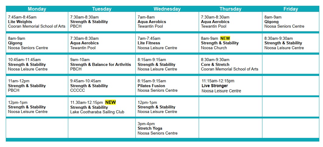 Living Well Seniors Timetable